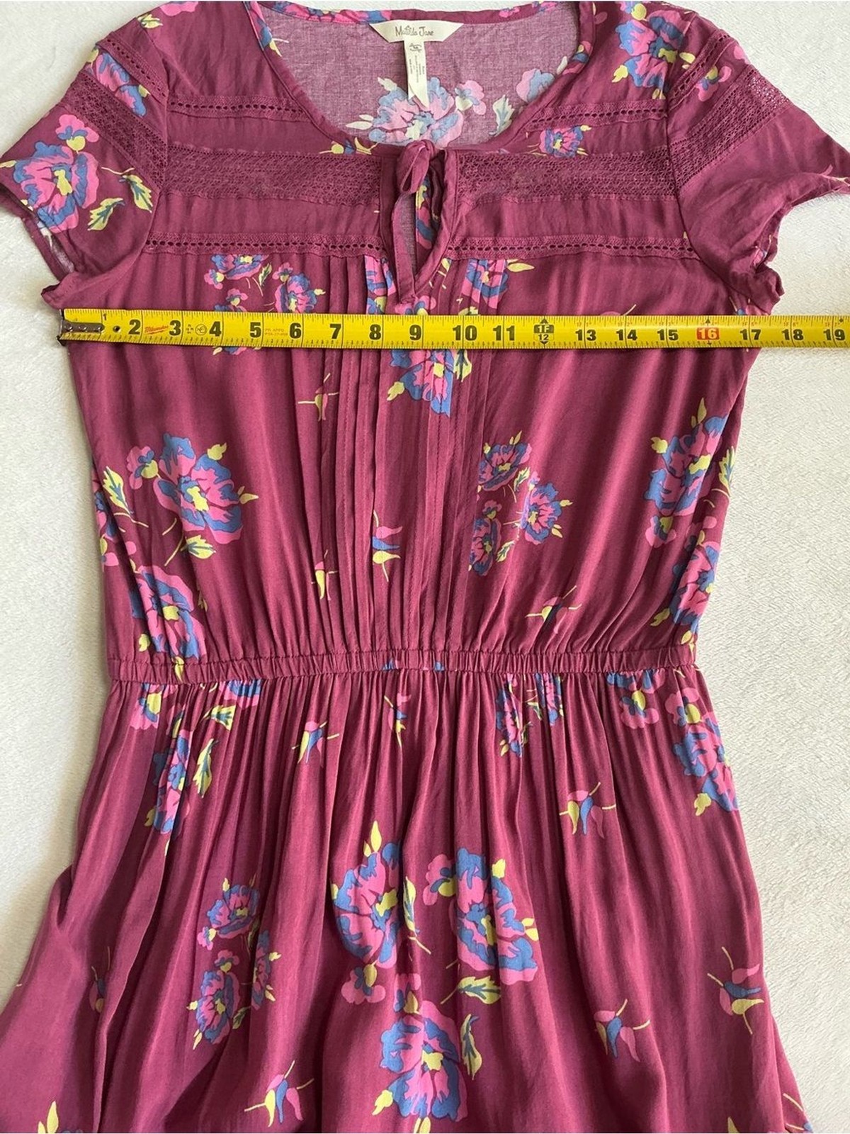 Matilda Jane Burgundy Art Class Floral Boho Mini Dress Size Small (S)