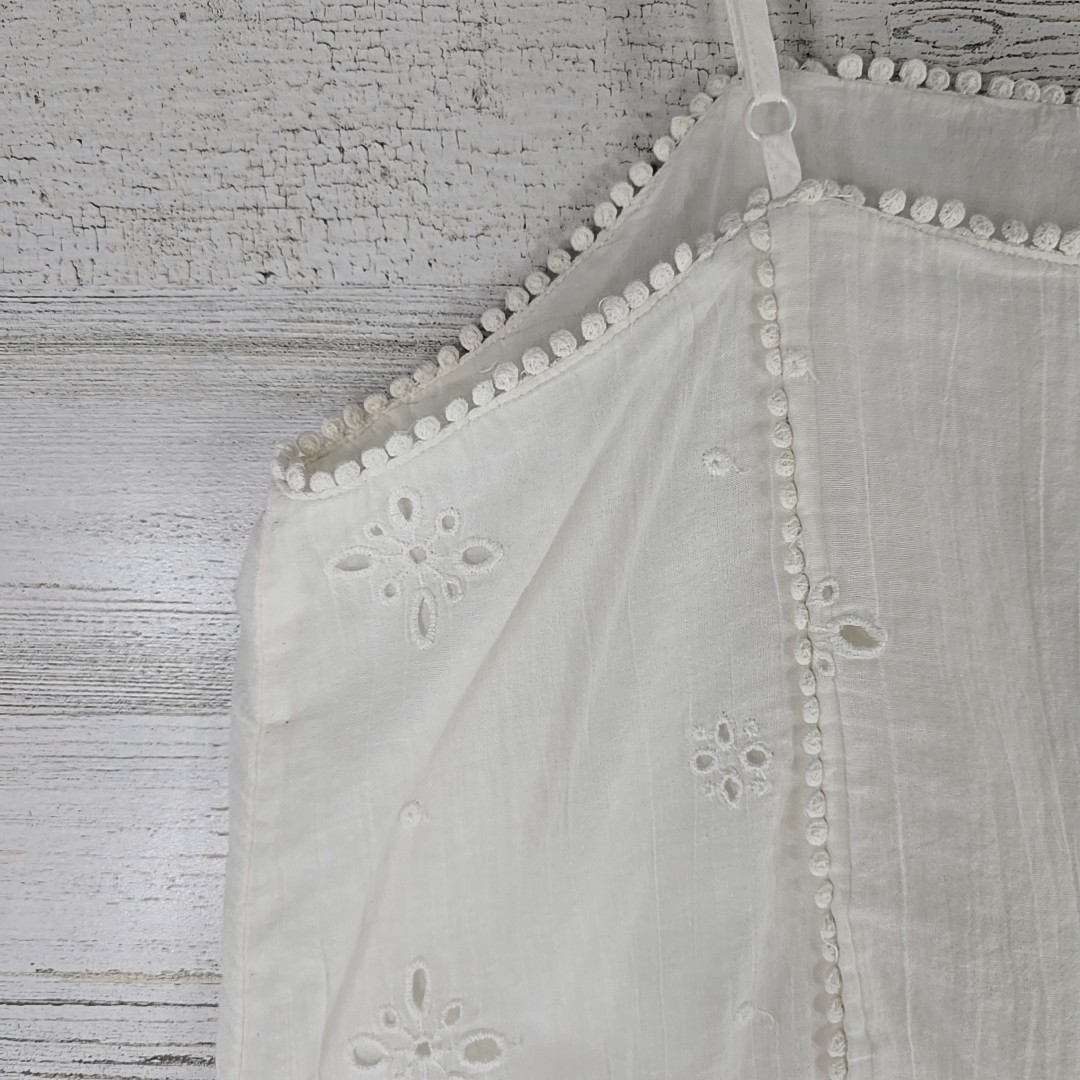 AERIE White Eyelet Embroidered Tiered Sundress SZ M Cotton Lace Trim Boho Summer