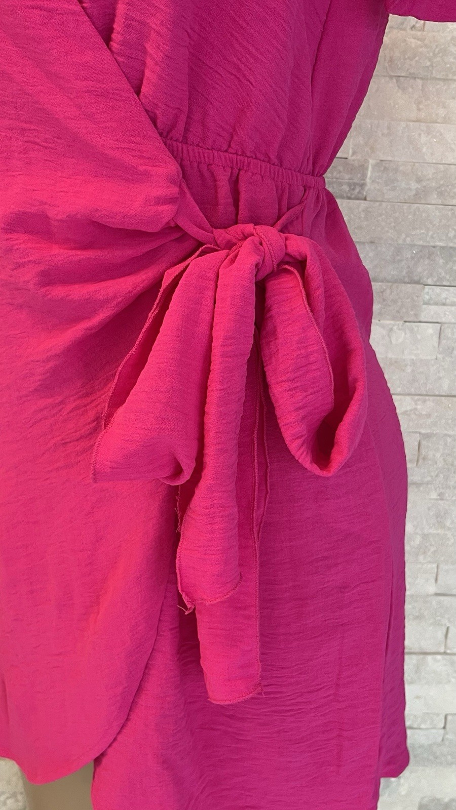 Fuchsia Short Sleeve Frilled Ruffle Side Tie Wrap Dress Size S Fashion nova.