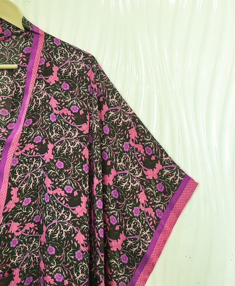 Silk Pink Kaftan / Handmade Flowy Maxi Dress / Resort Wear Outfit MFN1104
