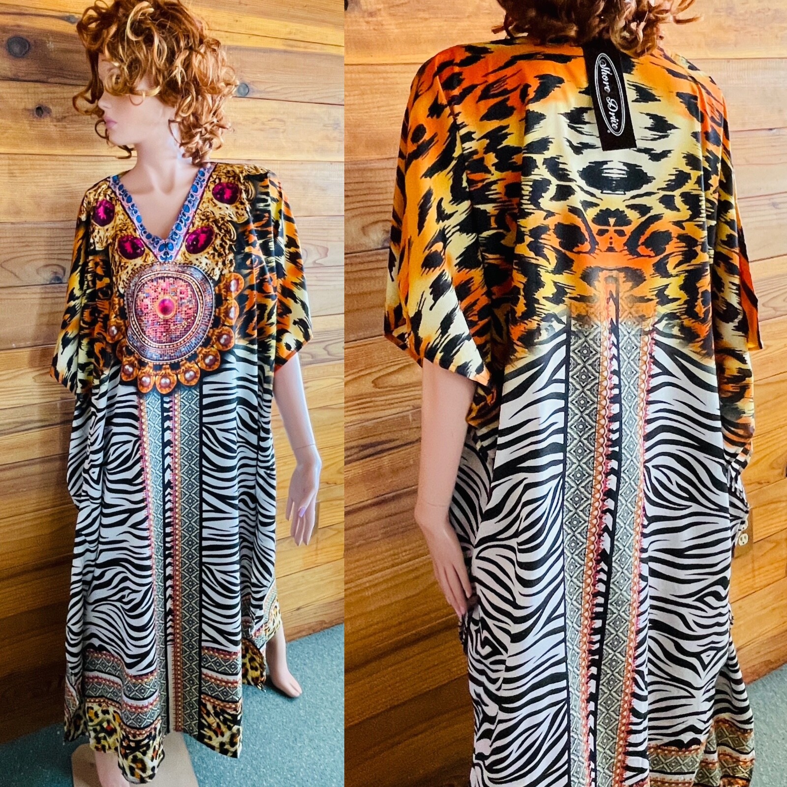 SHORE DRIVE NWT Leopard ZEBRA PEARLS Print CAFTAN O/S