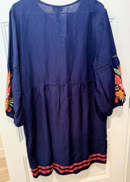 Tommy Bahama St. Lucia Tropical Embroidered Linen Dress — Navy — Size L — NWT