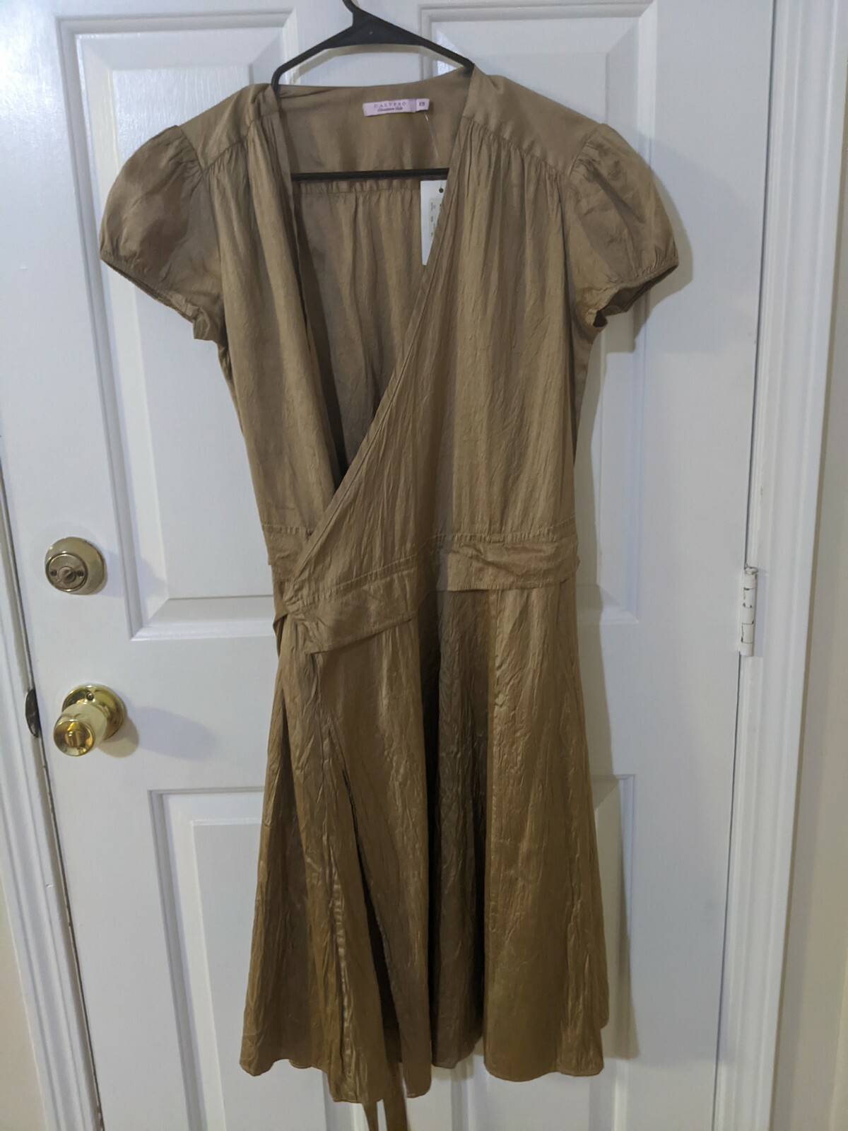 Calypso Christiane Celle Women’s XS Gold Wrap Dress 39 Inches Length Short…