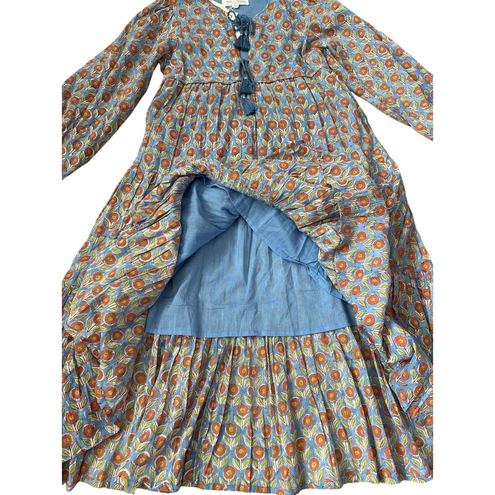 Emerson Fry India Collection Heirloom Dress Wednesday Flowers Blues Size XS
