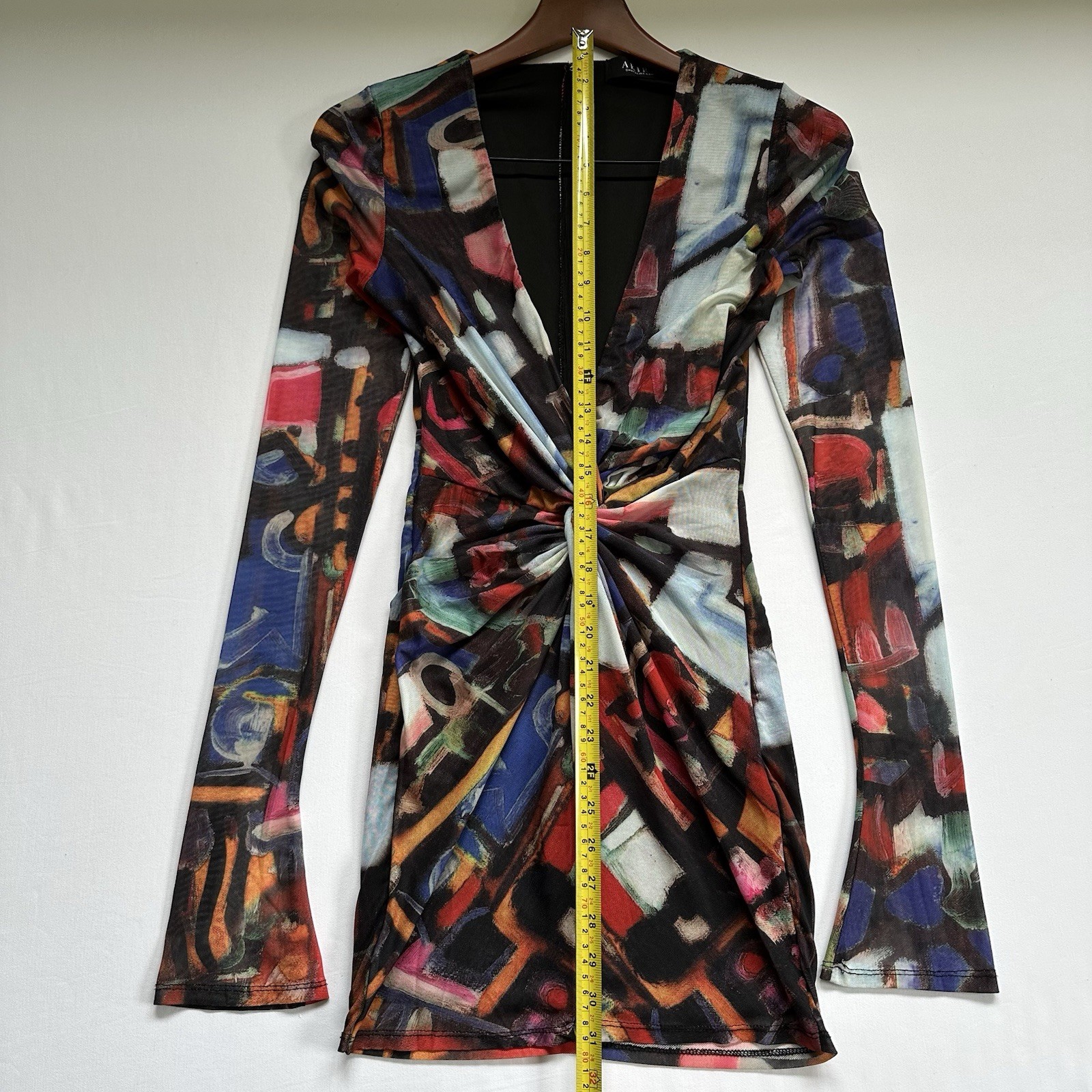 Akira On My Mind Abstract Colorful Plunge V-Neck Bodycon Mini Club Dress Size S