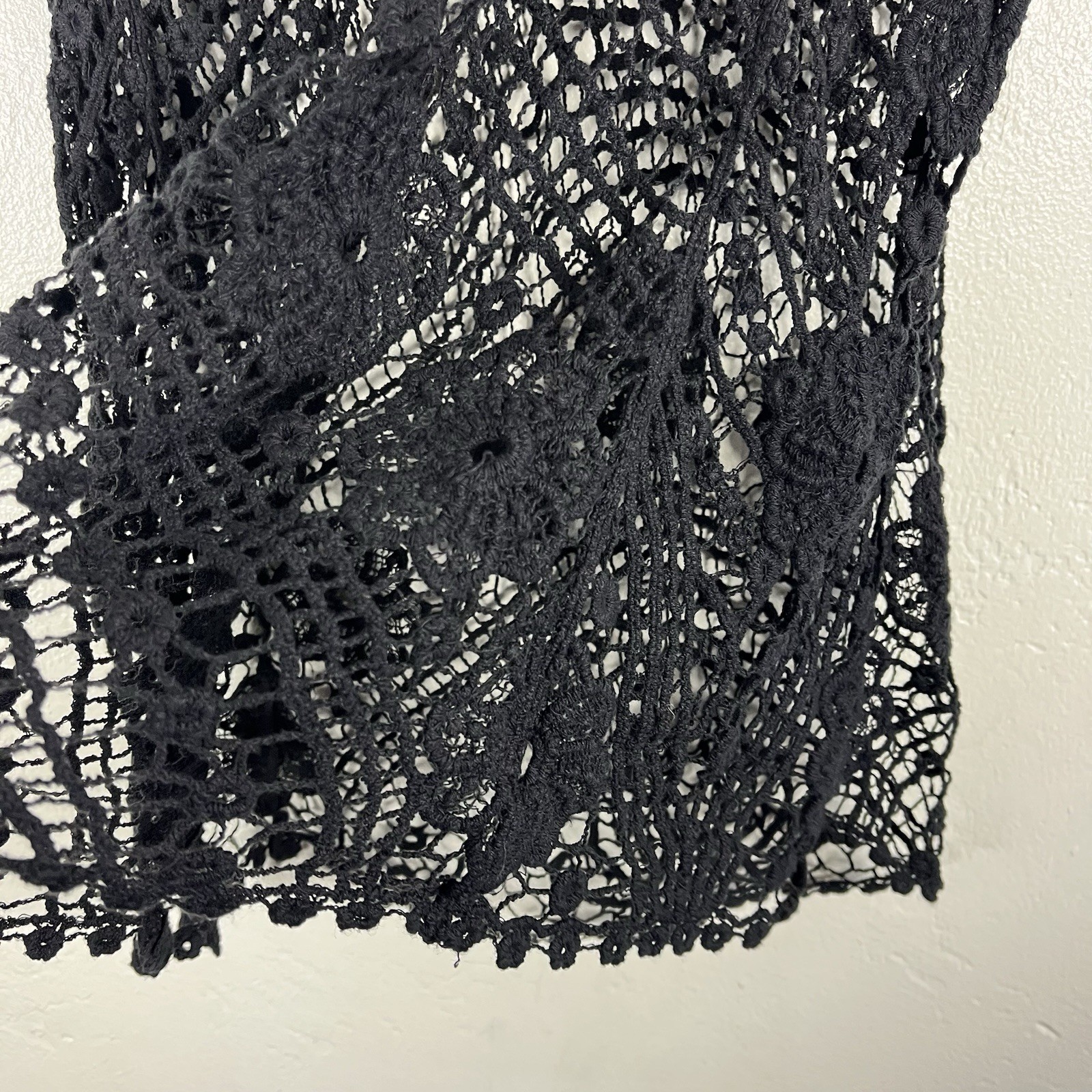 Handmade Black Crochet Lace Swim Cover Up Boho Floral Beach Tunic One Size