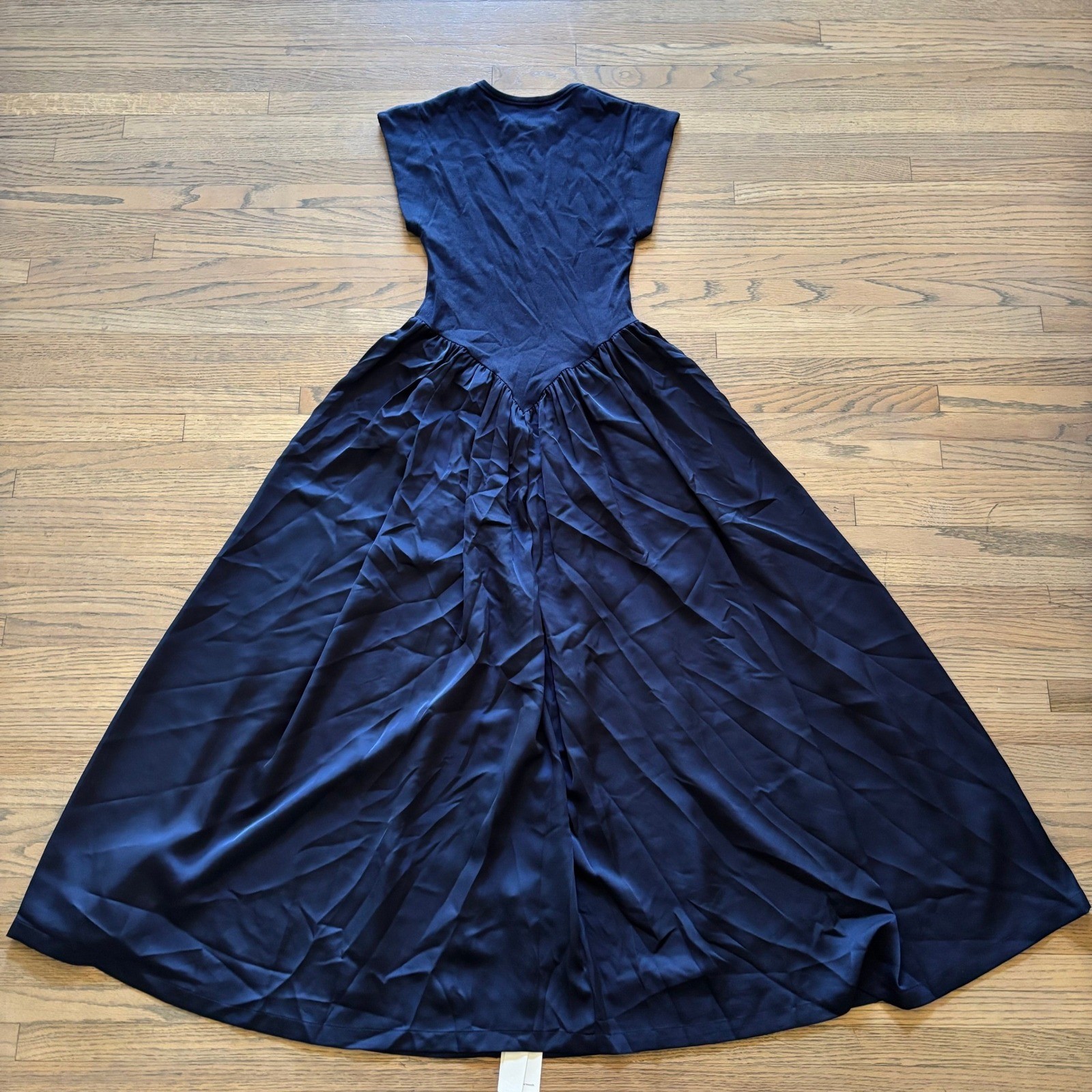 Ancosti Navy Blue Maxi Dress Small AN23SS5205 Ribbed Bodice Satin Skirt