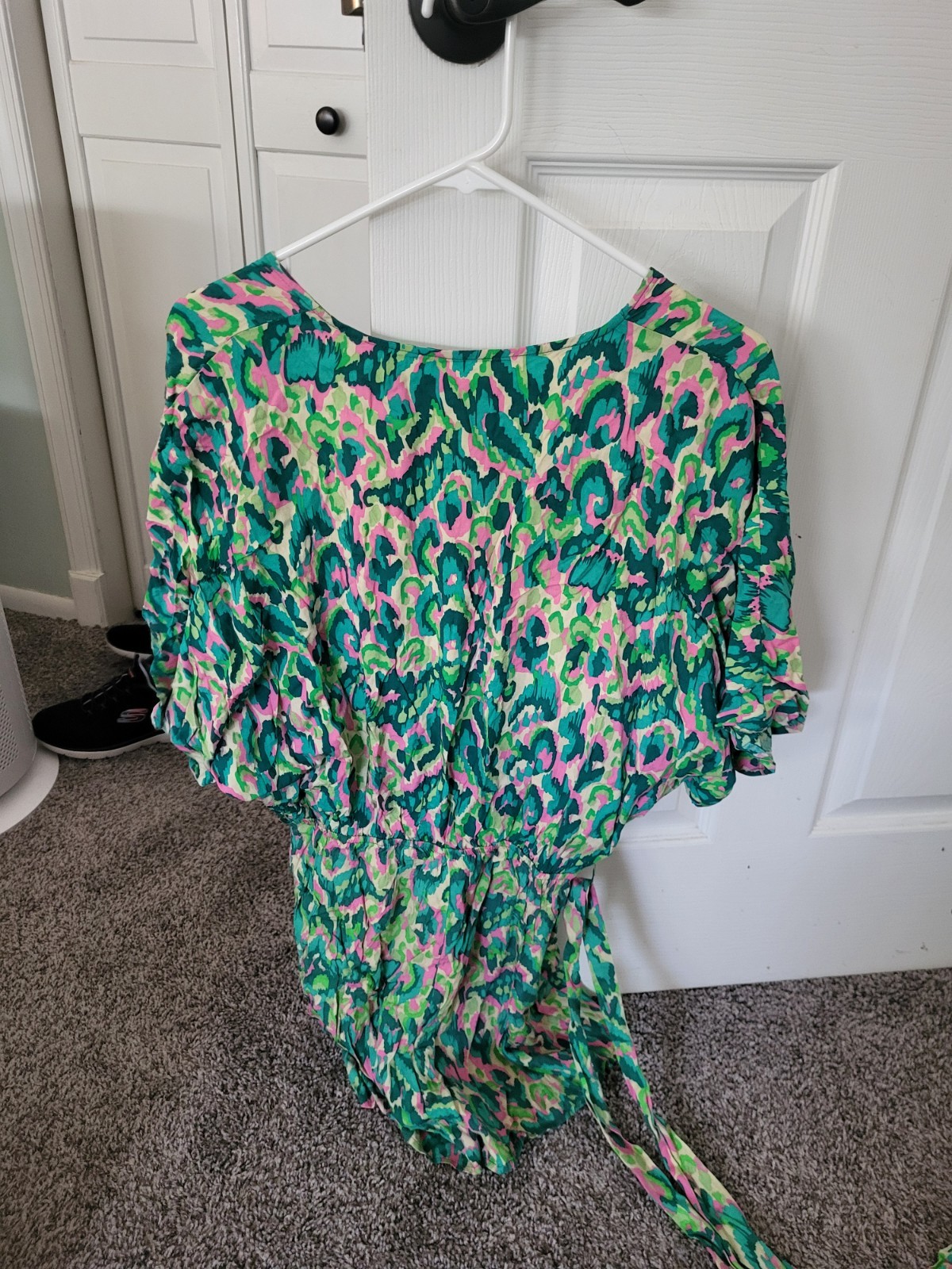 CUPSHE XS Green Pink Print Cover Up Romper – Pool, beach, Runs Like S/M , light