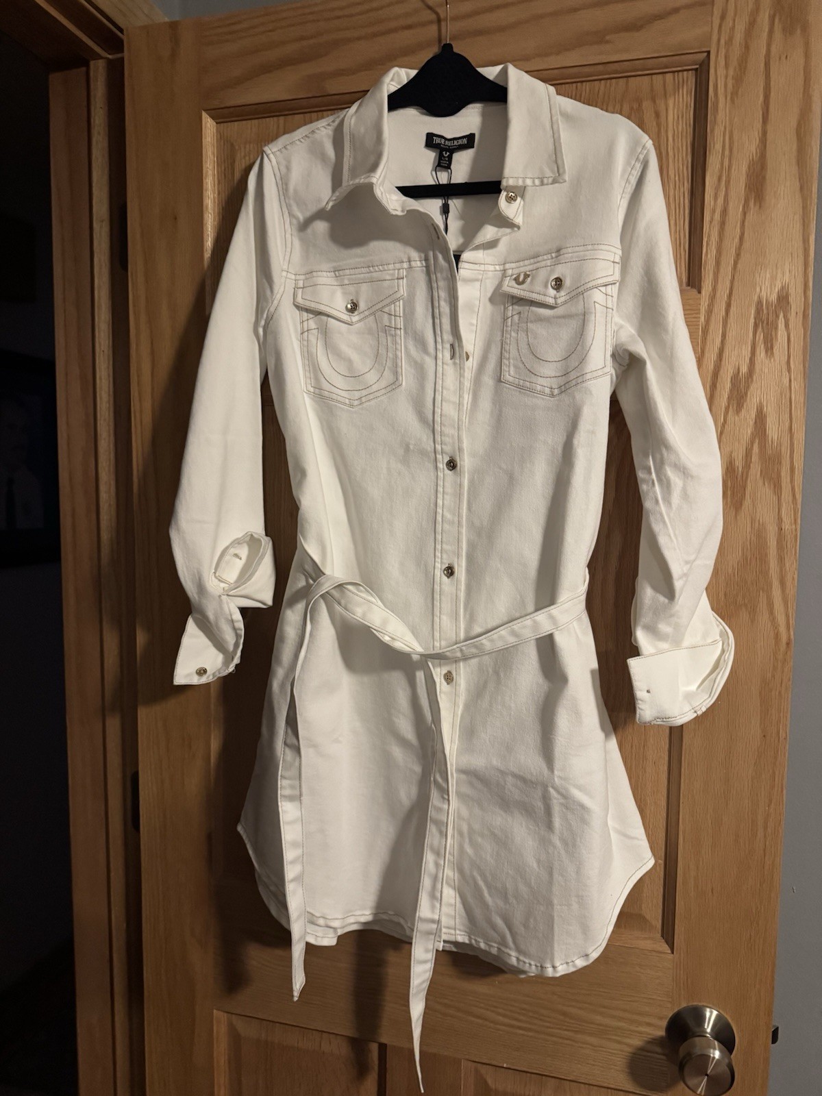 NWT True Religion Winter White Georgia Shirt Dress Denim Women’s Size L