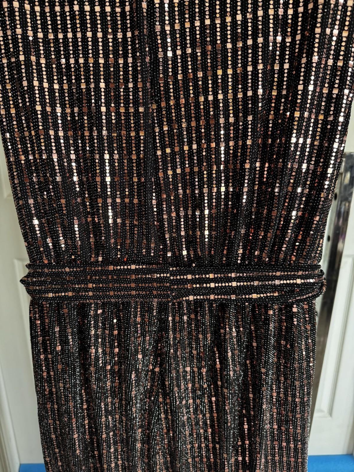 Lane Bryant 1-piece jumper pant suit cocktail dress sequin copper tie belt 18/20