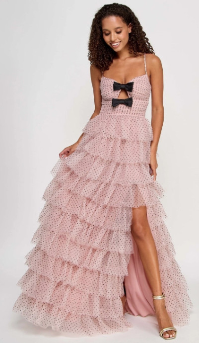 City Studios Juniors Ball Gown Size 3/4 Cascading ruffles Pink Polka-Dot Bows #G