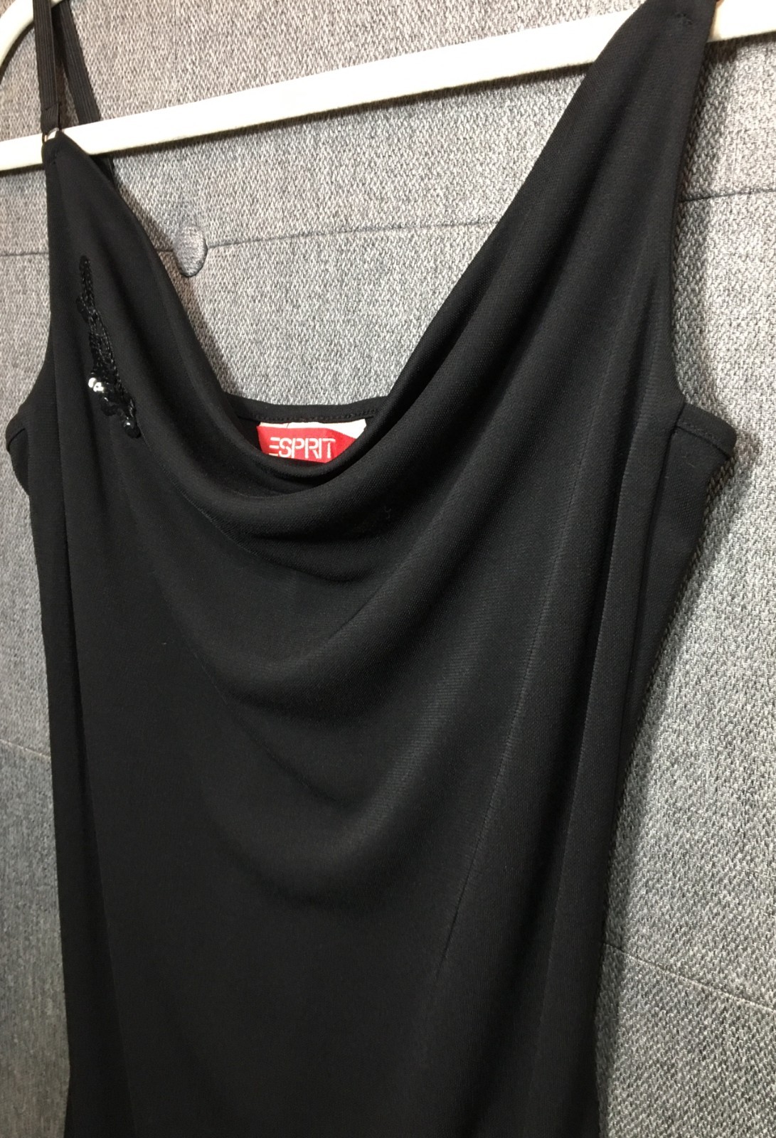 ESPRIT Black Slip Dress (SMALL) Vintage Y2K Stretch Elastic Straps Sequin Flower