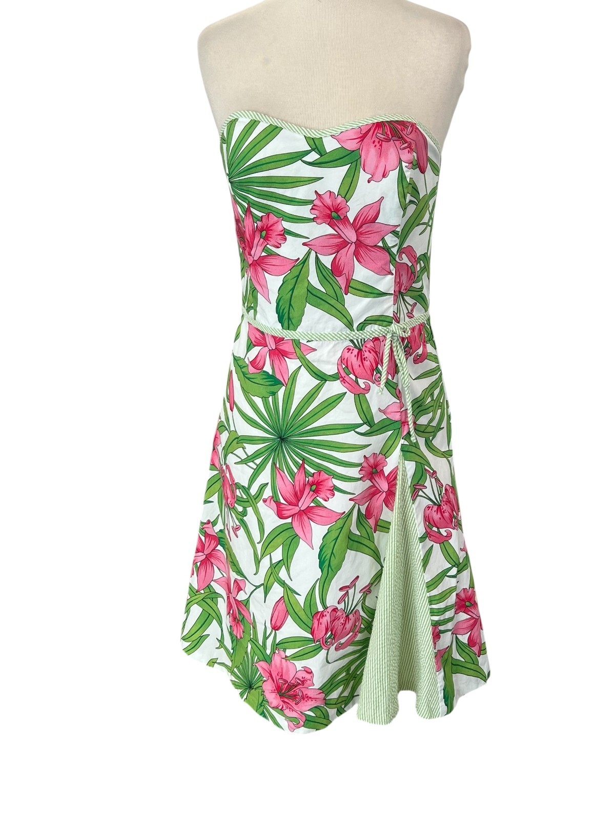 Nell Couture Dress Strapless Halter Floral Seersucker Accent Knee Length Size 6