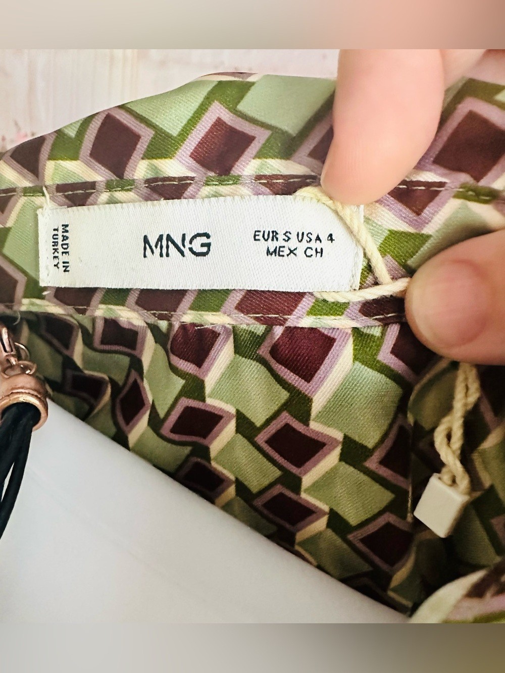 Mango Retro Green & Brown Geometric Mini Dress