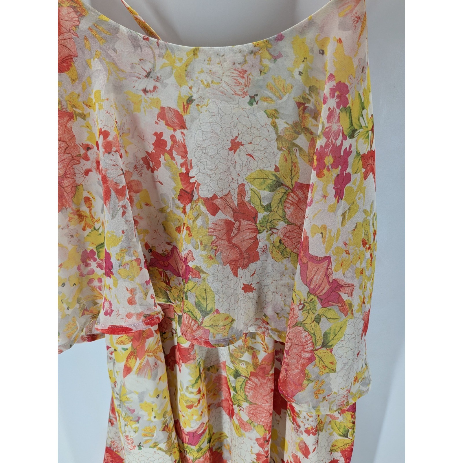 Forever 21 Contemporary Floral Tiered Mini Dress Yellow Pink XS Spaghetti Strap