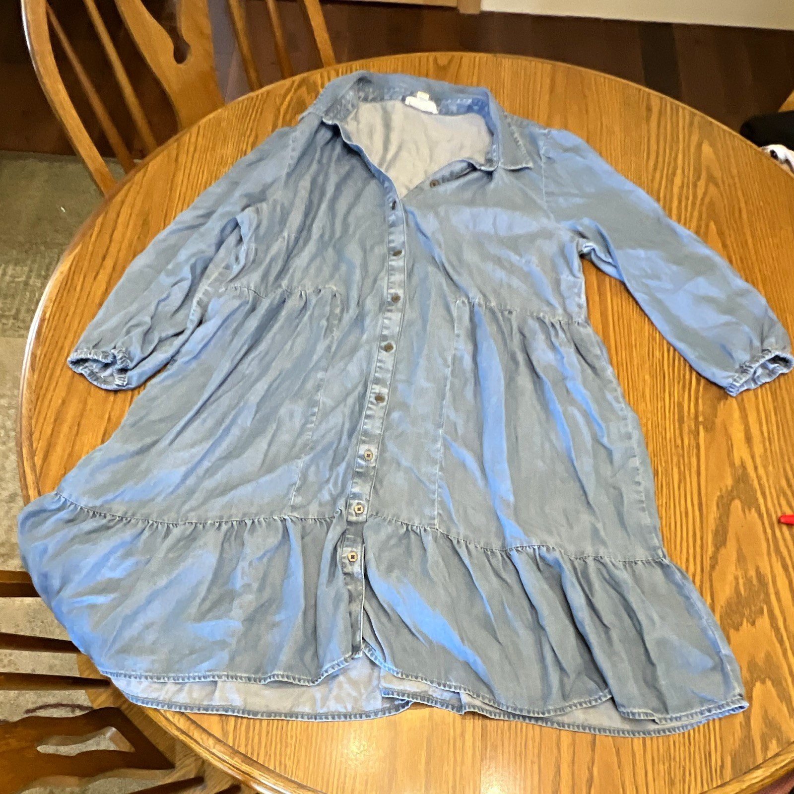 beachlunchlounge Blue Chambray Lyocell Shirt Dress Collared Button Front XL