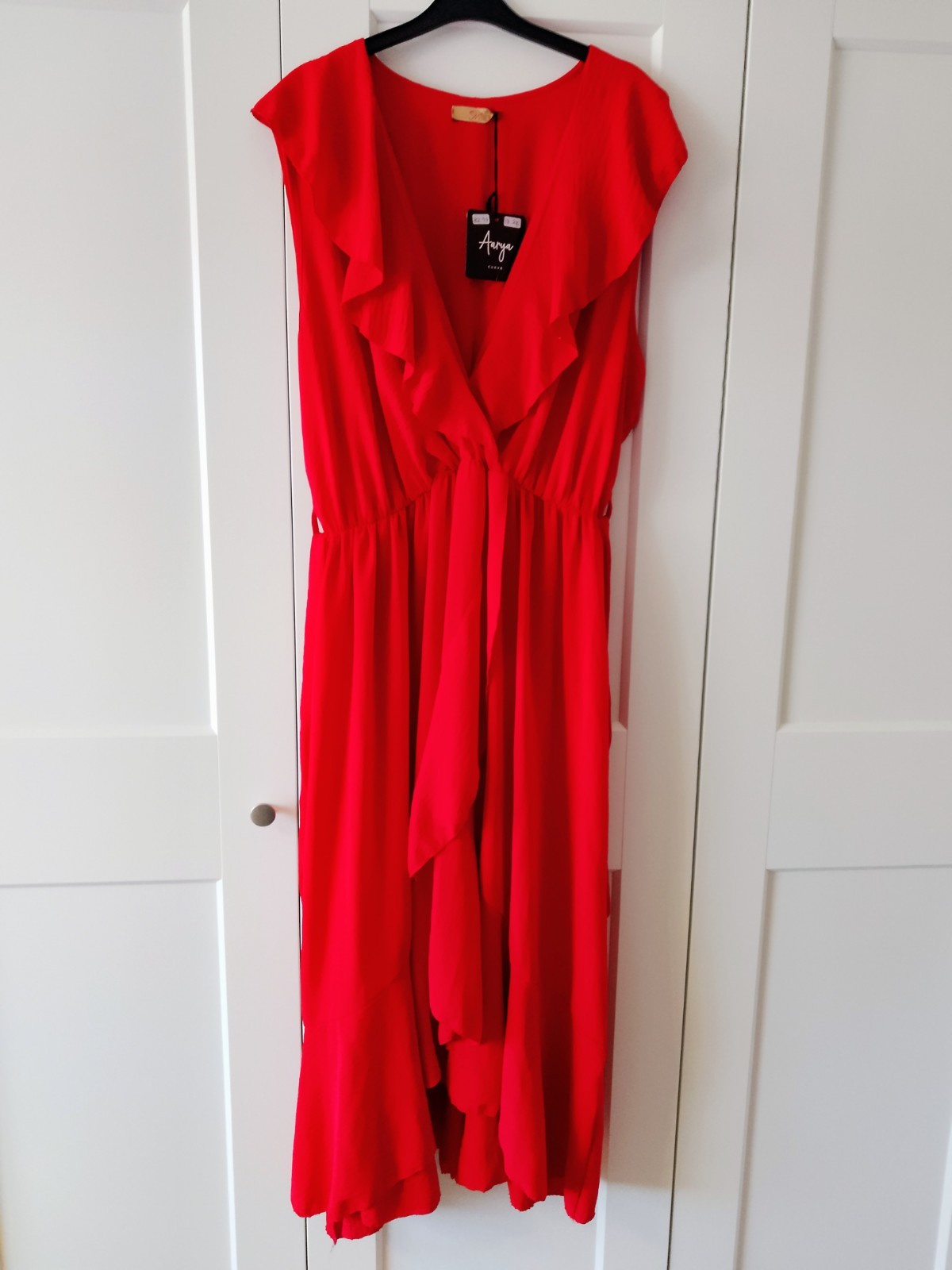 Aarya Curve Red Ruffle Midi Dress BNWT Plus Size 18-24 Made in Italy Crossover