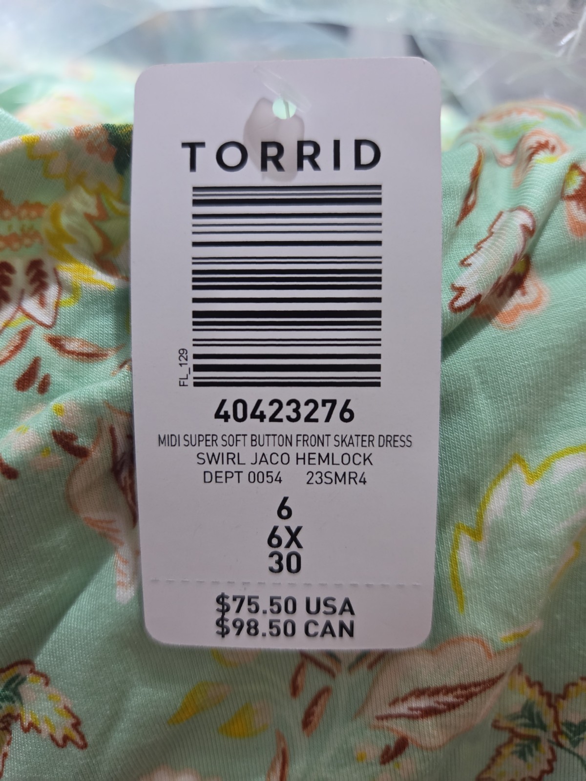 Torrid Midi Super Soft Button-Front W/ Pockets Green Floral Skater Dress 6 XL