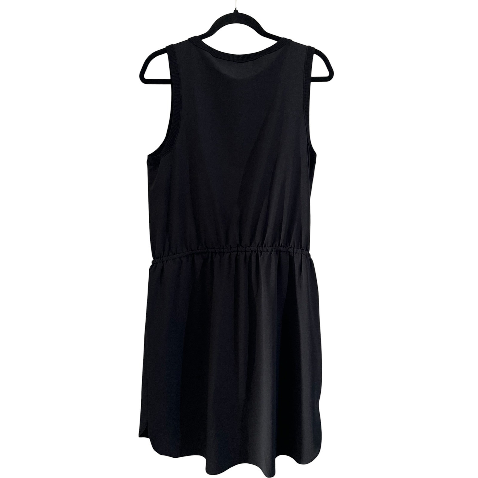 Athleta Black Drawstring Waist Sleeveless Ribbed Neck Active Mini Dress Womens L