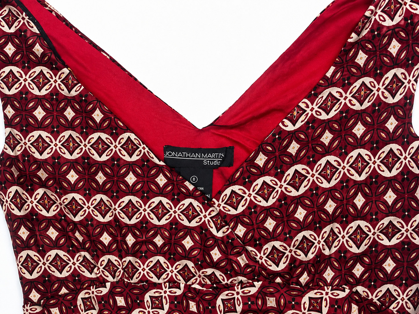 Jonathan Martin Studio Womens Dress Size 6 Red Geometric Sleeveless Midi