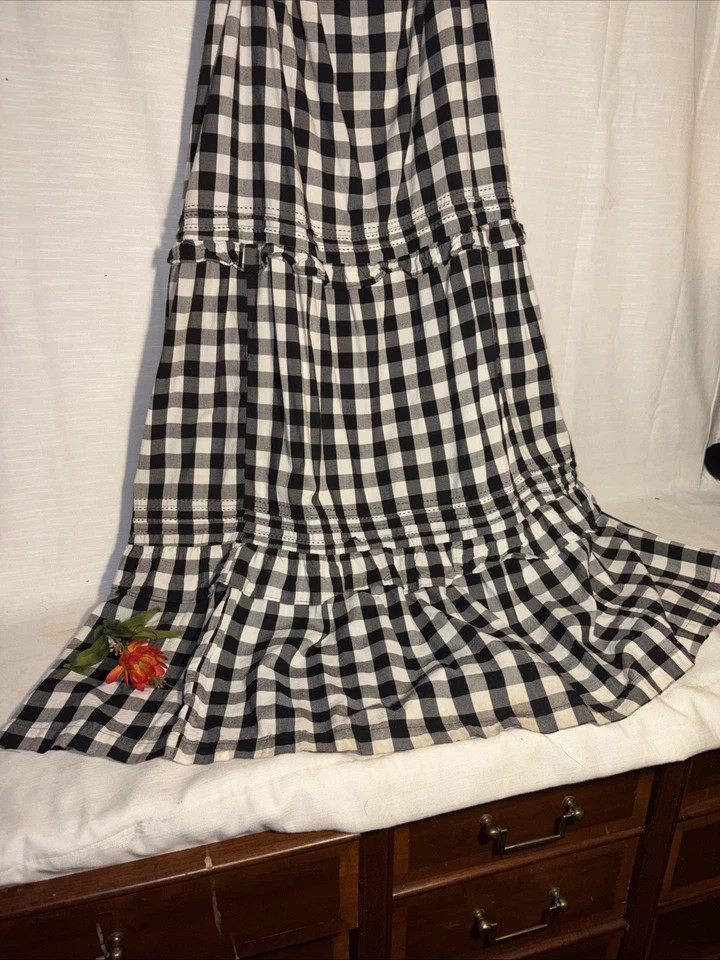 Casual Black & White Check Gingham Maxi Dress Ruffle Long Dress M-L-XL-XXL