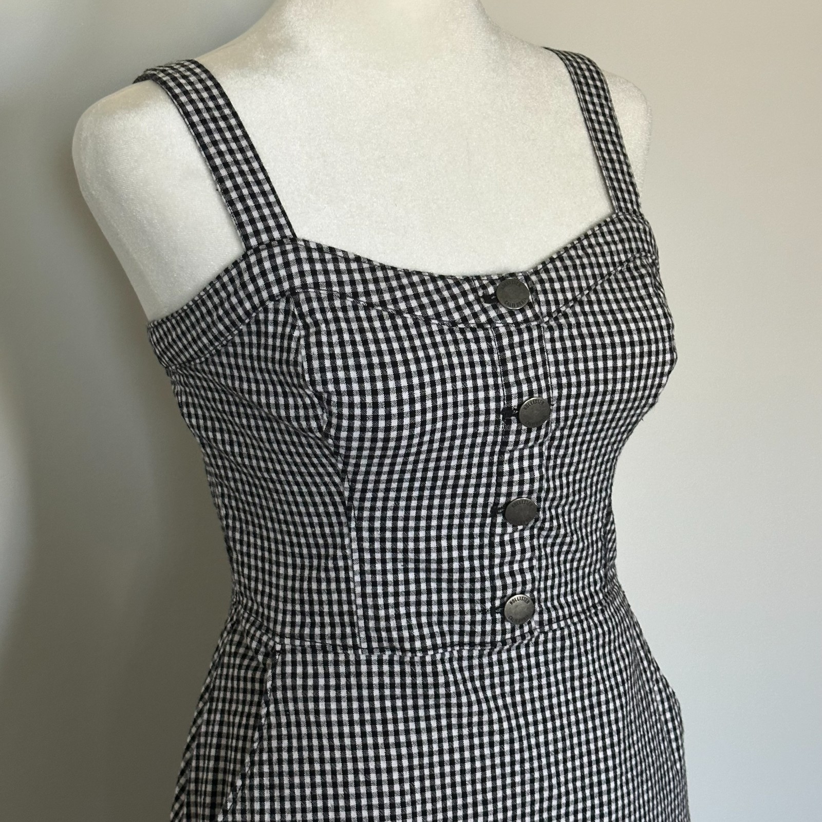 Hollister Black White Gingham Mini Dress Size S Summer Picnic Cottagecore