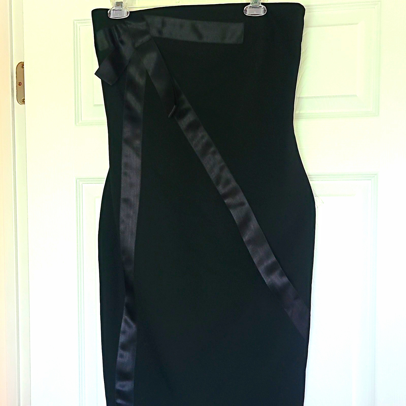 Atos Lombardini Black Cocktail Pencil Dress Sleeveless Satin Bow Sz 44 (US Sz 8)