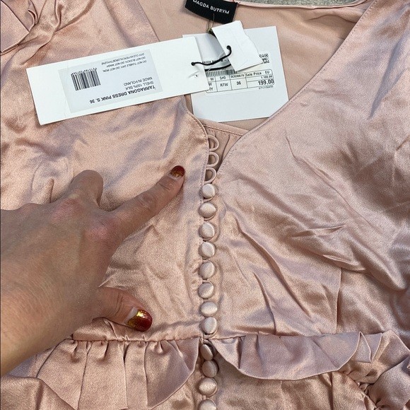 NWT Magda Butrym Tarragona Dress Ruffled Silk Satin Button Front Sz 36