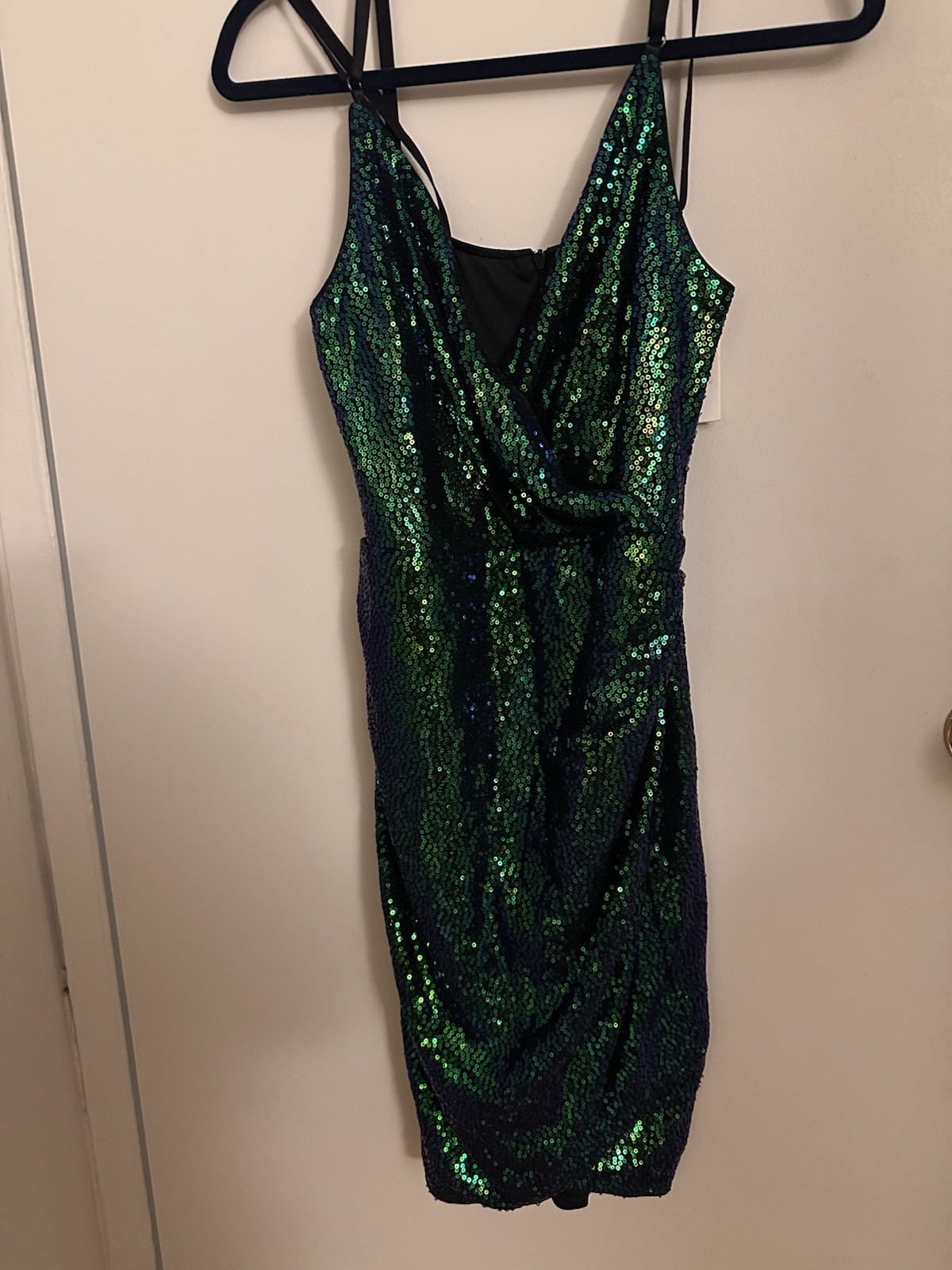 GRACE KARIN Women’s Faux Wrap Party Mini Dress Size Medium Dark Green Sequin