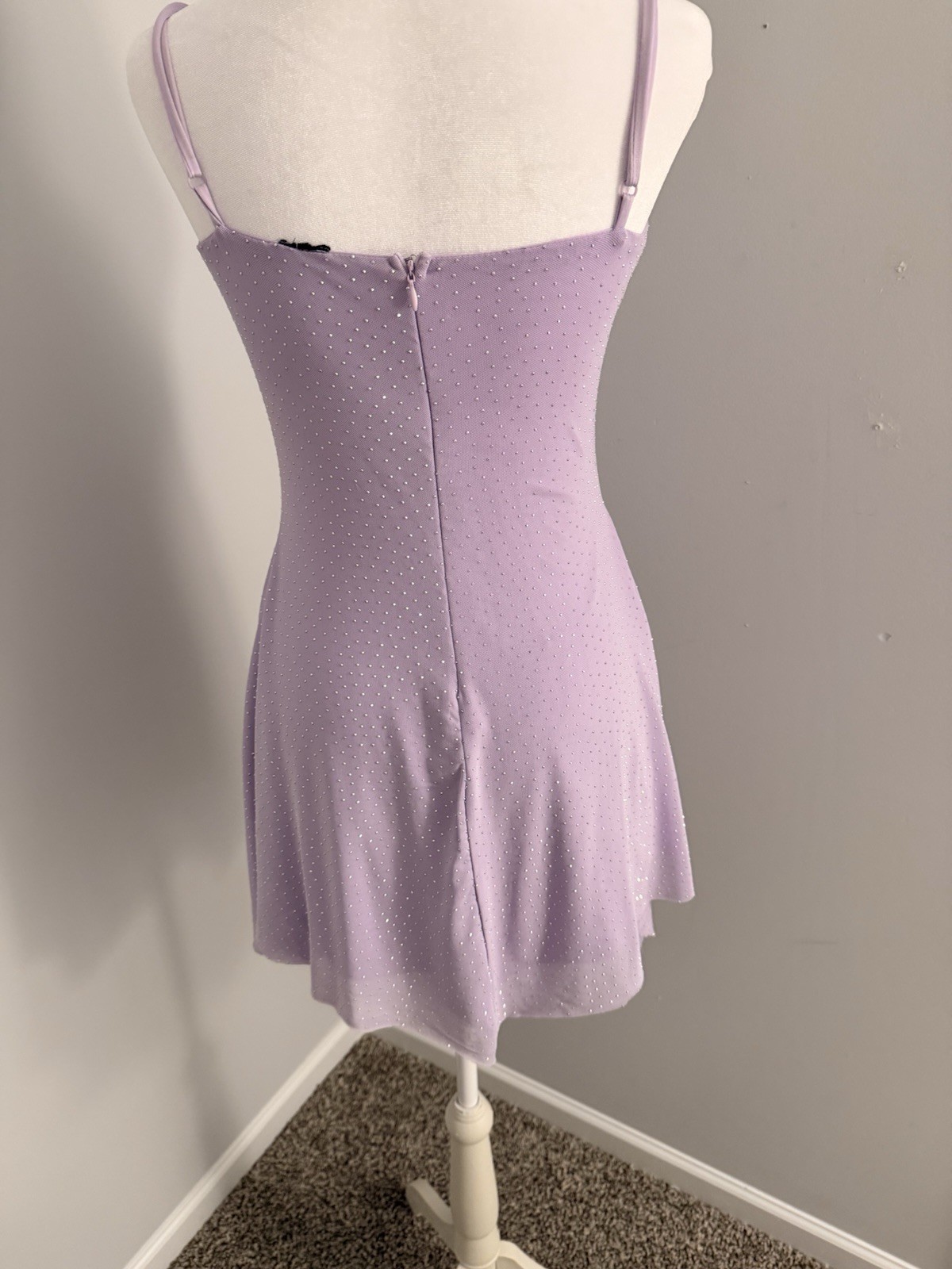 Women’s Size Small Lilac Rhinestone Mini Dress Spaghetti Strap Party Dress
