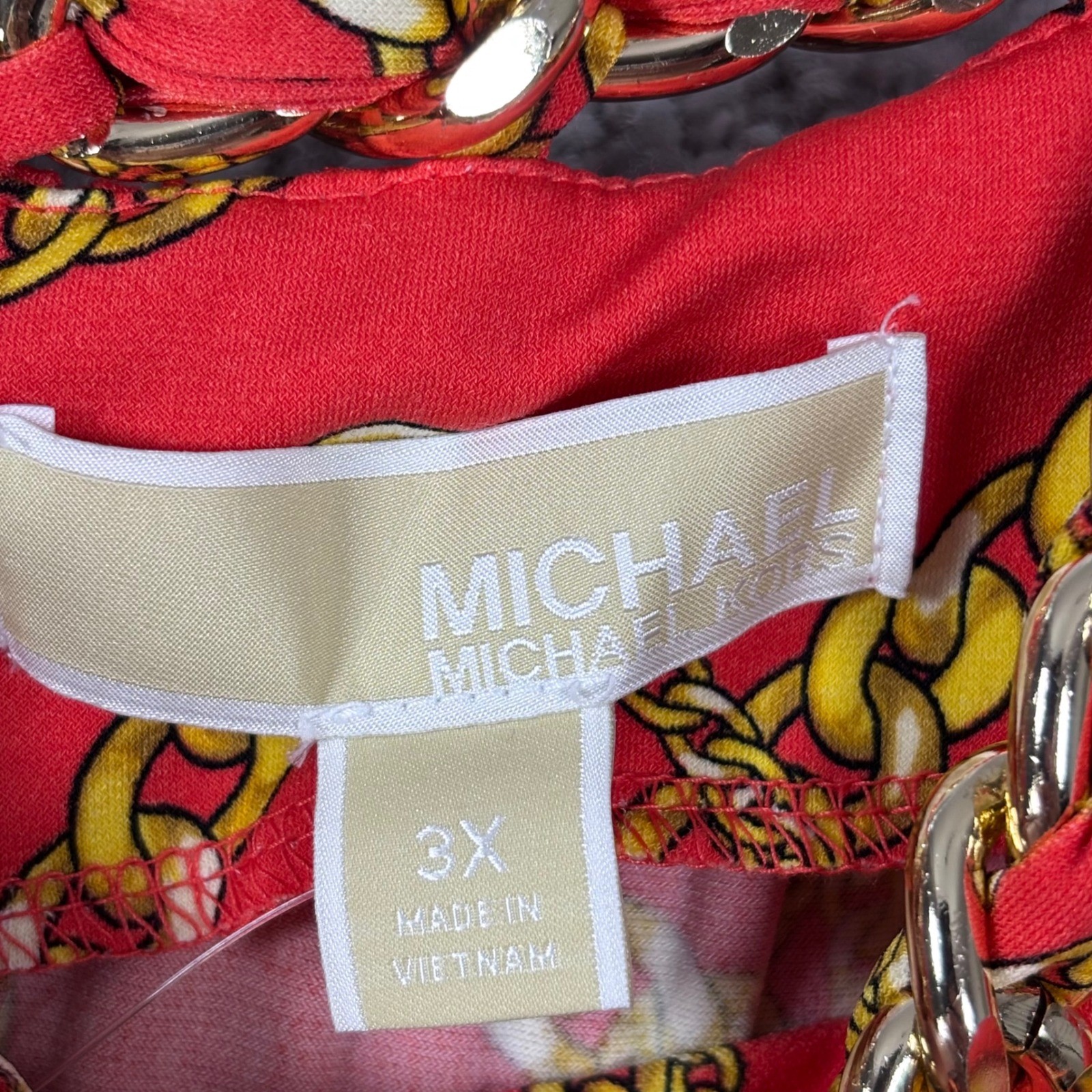 Michael Kors Red Gold Chain Link Halter Neck Maxi Dress Plus Size 3X NWT