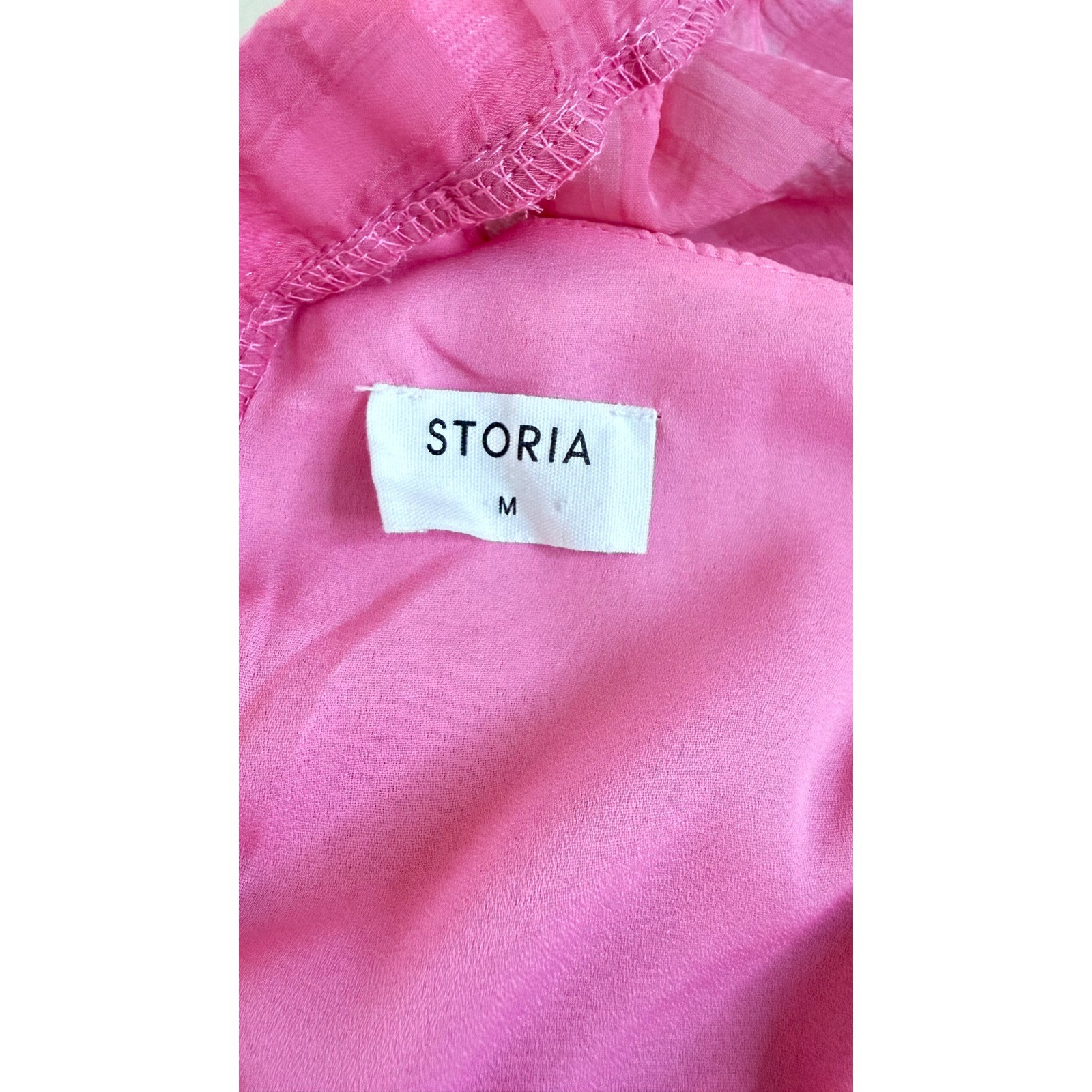 Storia Dress Pink Flutter Sleeve Tiered V-neck Plaid Texture Boho Romantic M