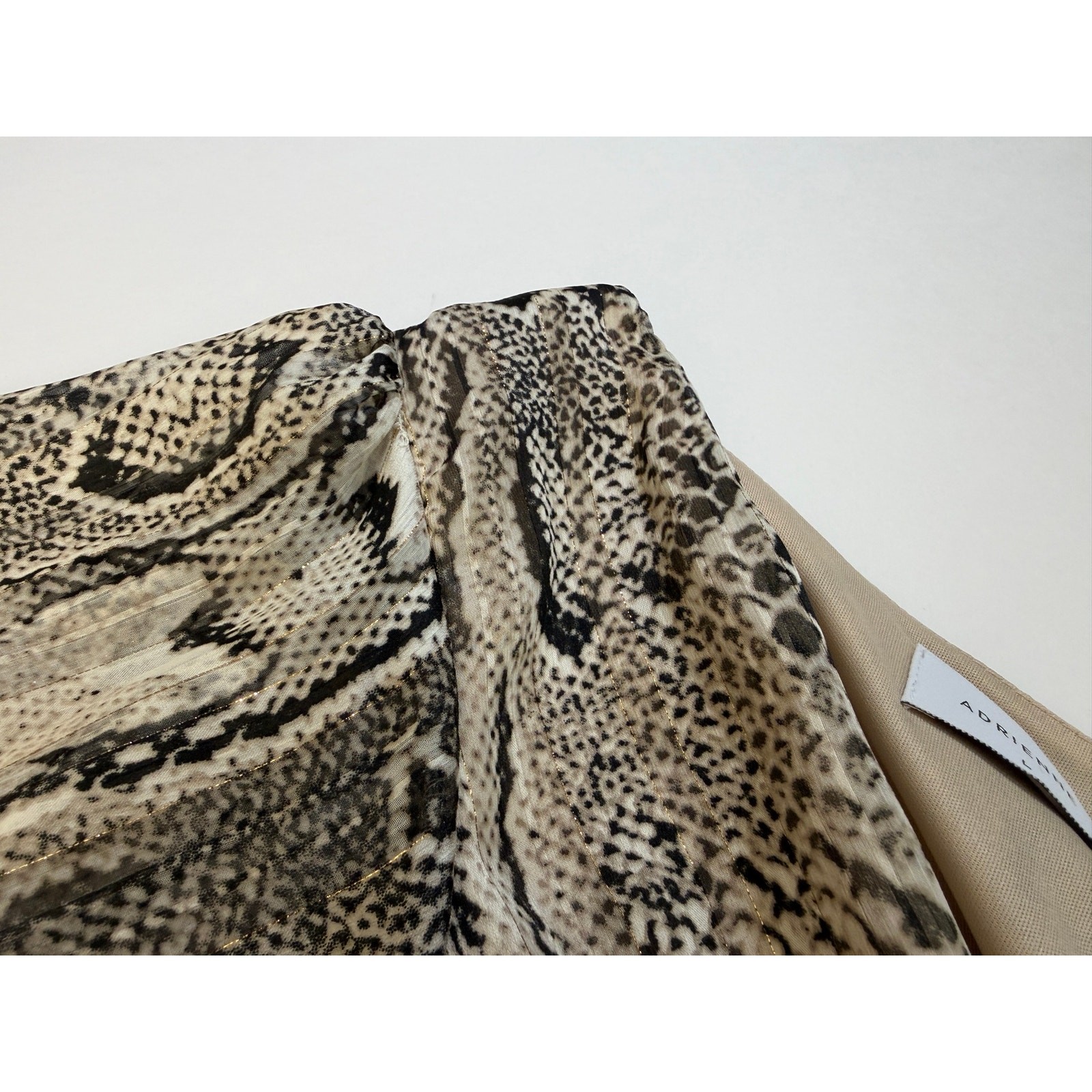 Adrienne Python Print Chiffon Dress Womens L Metallic Thread Sheer Sleeve USA