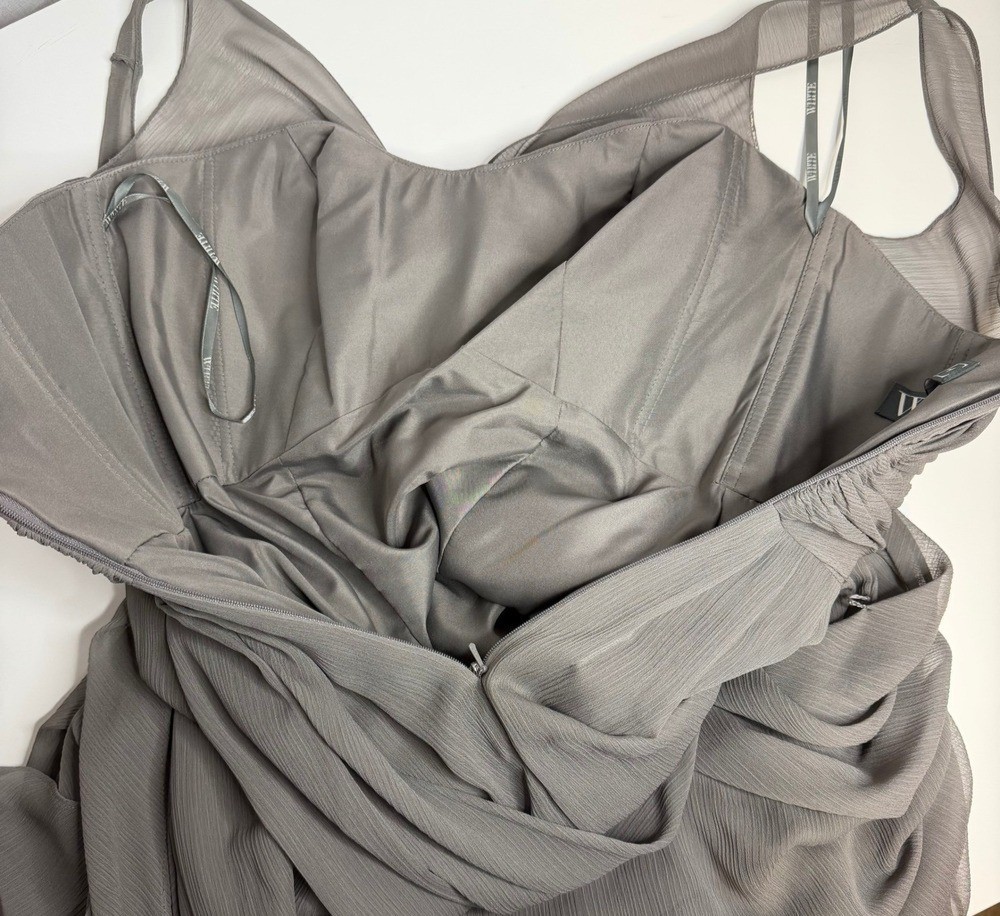 Vera Wang Gray Illusion Bridesmaid Draped Formal Gown Size 6 VW360027 Prom