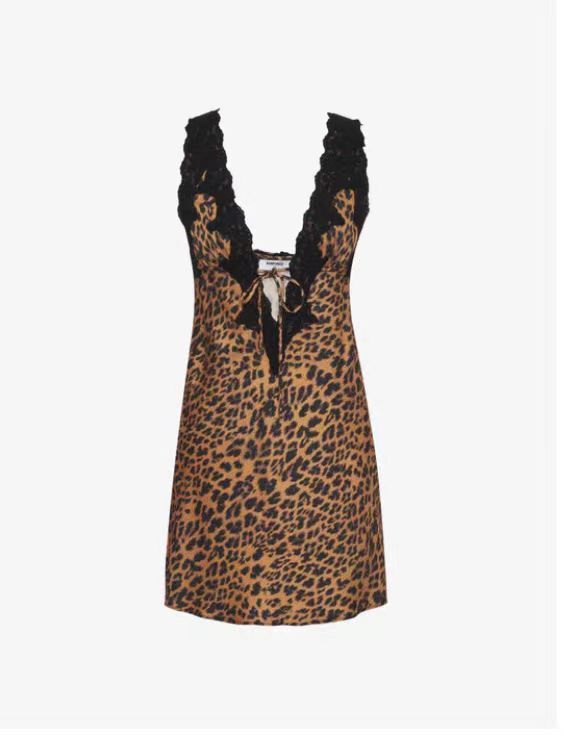 NWOT Rumored Venice Leopard and Lace Print Plunge Neckline Dress $128