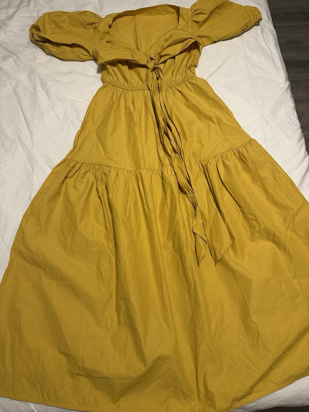 Stradivarius Yellow Off-Shoulder Puff Sleeve Midi A-Line Dress Size S