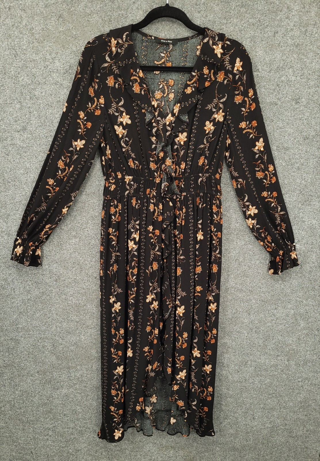 Doe & Rae Midi Dress Womens Small Hi Low Fit & Flare Elastic Waist Black Floral