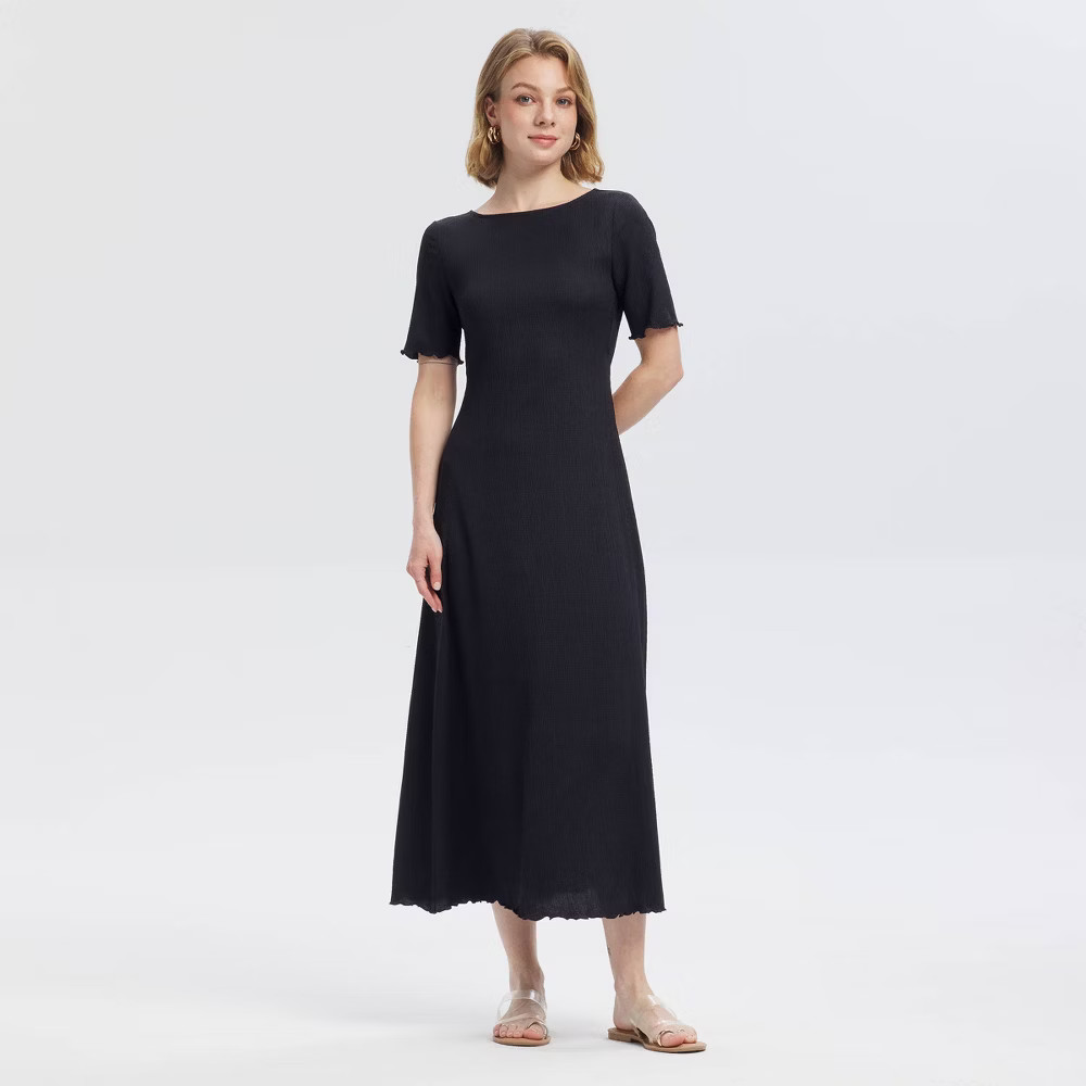 Women Short Sleeve Smocked Tie-Back Dress – A New Day Black XL