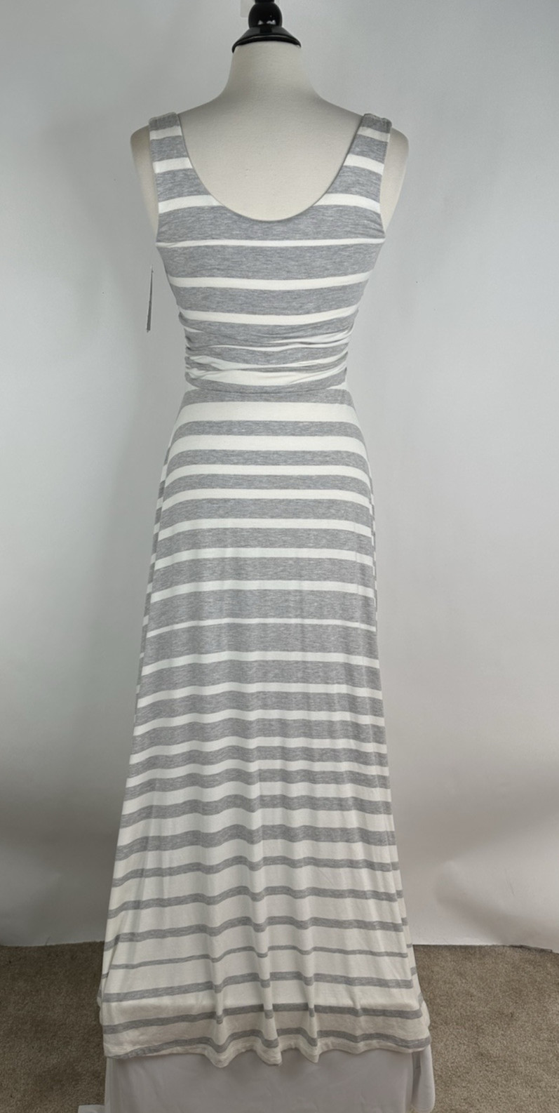 Athleta Stripe Maxi Dress Grey White Soft Stretch Sleeveless Small NWT Tank Line
