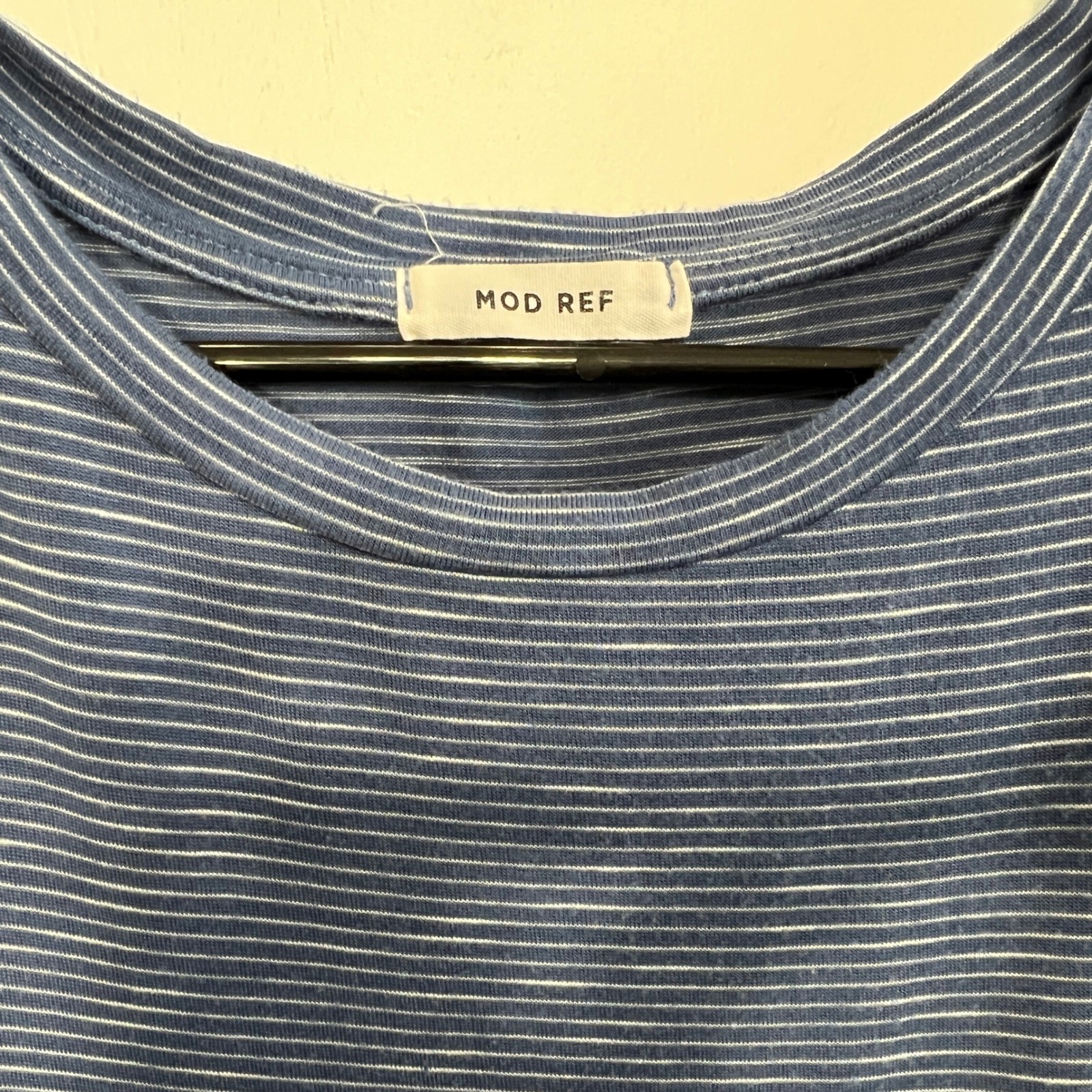 Mod Ref T-Shirt Dress Size S Blue Striped Short Sleeve Side Slit Midi Coastal