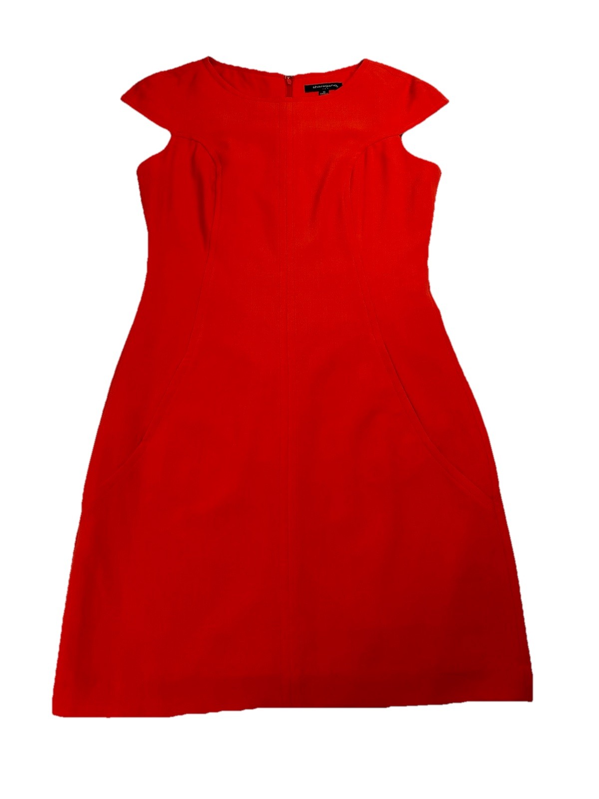 Sharagano Sheath Dress Womens 10 Red Cap Sleeve Lined Stretch Polyester Blend