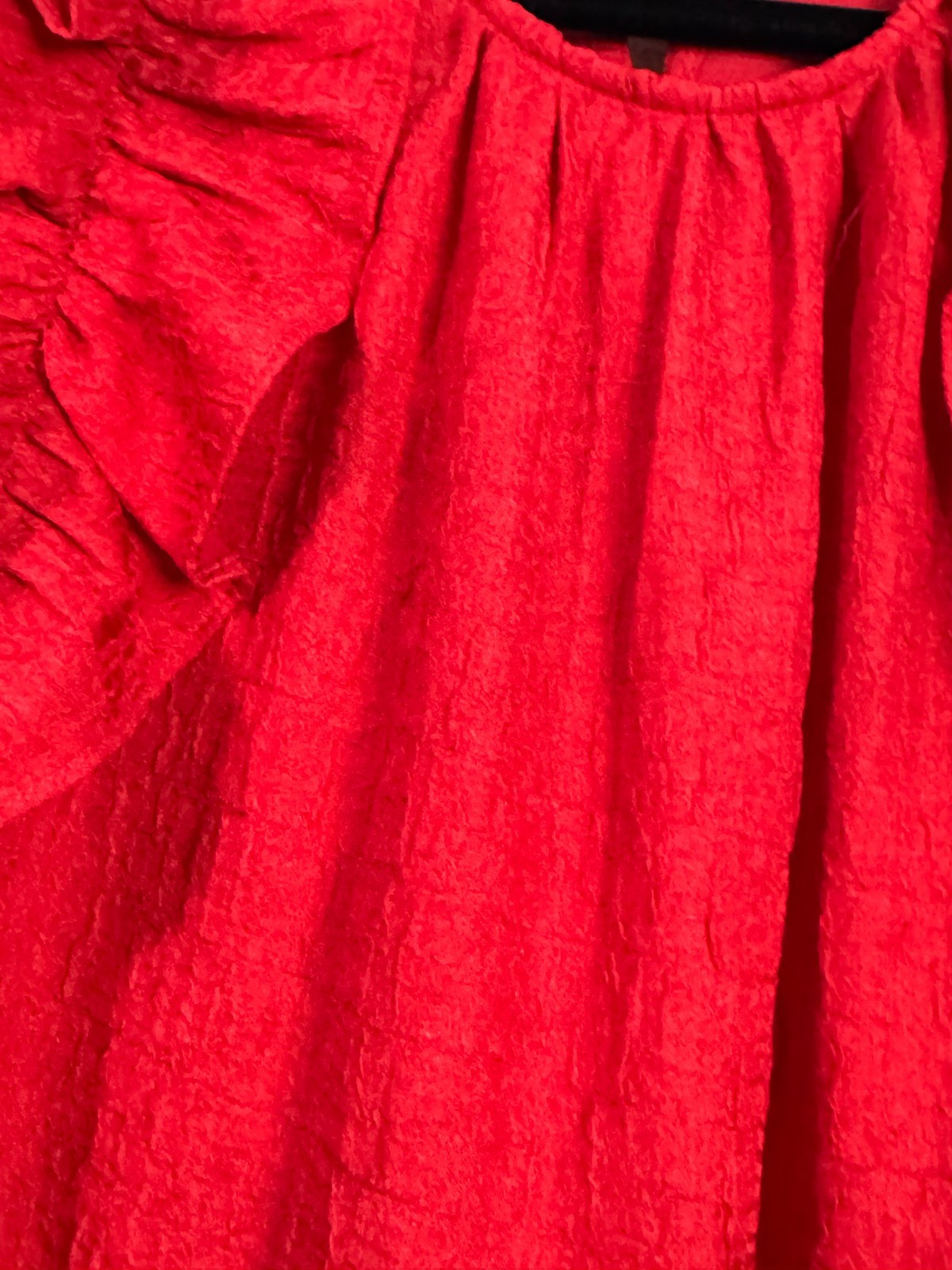 Entro Womens Red Crinkled Fluitter Sleeve Ruffled Hem Tiered Short Dress L
