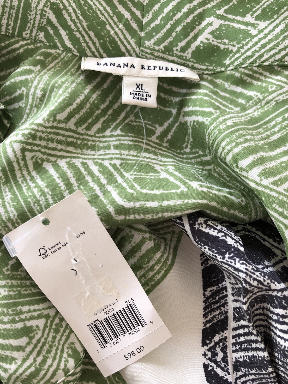 Green Black Tiki Chevron on White Silk BANANA REPUBLIC Shift Tank Dress XL NWT