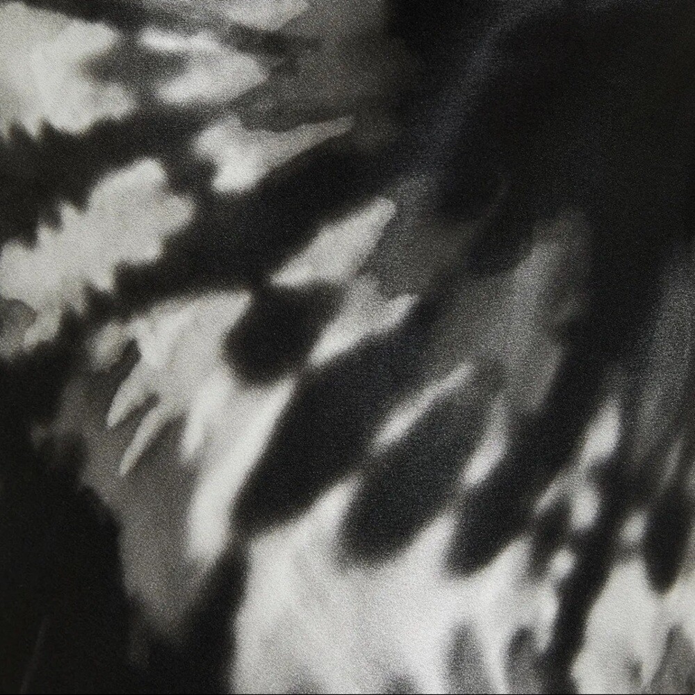 Retrofte Auris Draped Printed Silk Mini Dress Black Tye Die XL