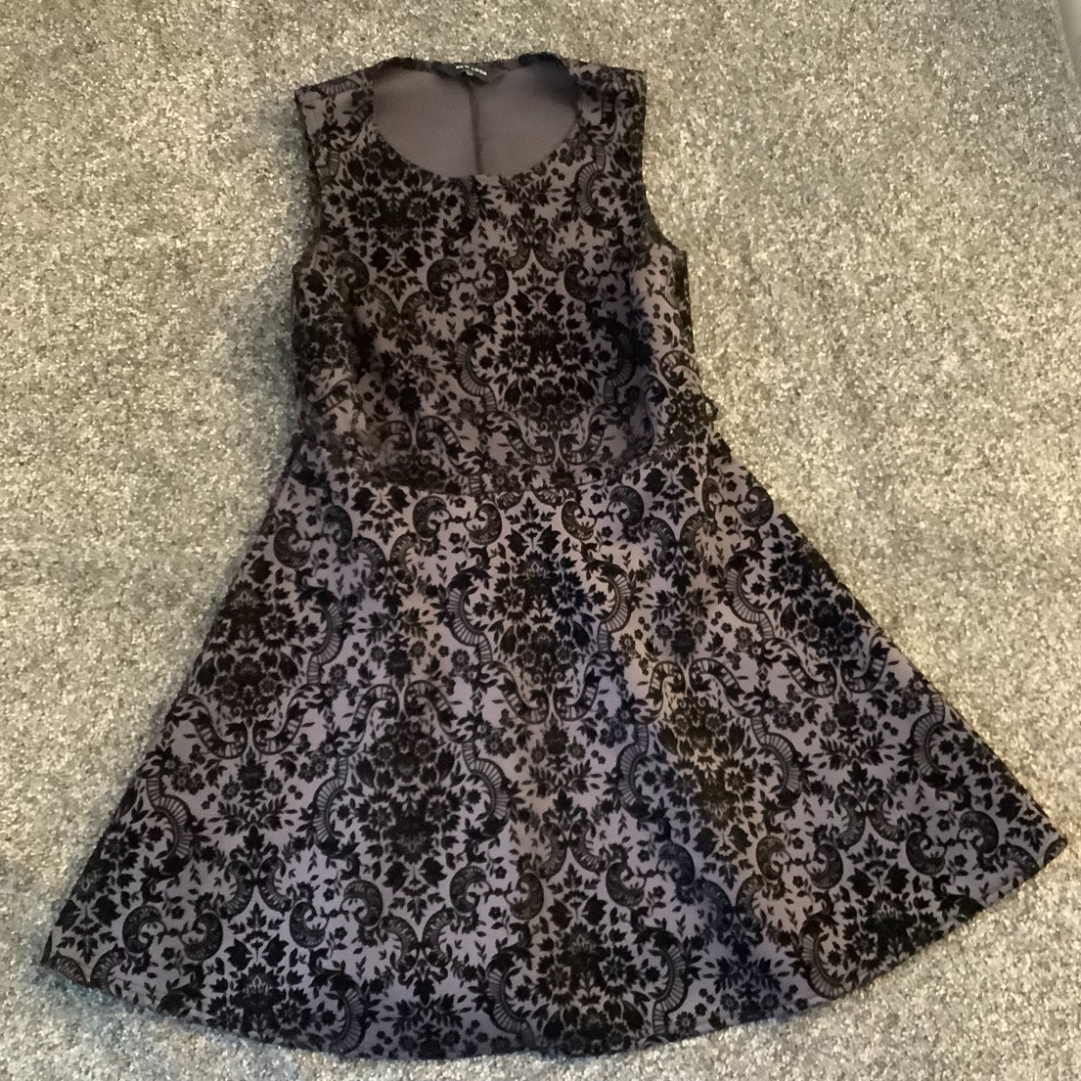 New Look Women’s Floral Dress Black and Purple 34in Length UK Size 12 Regular