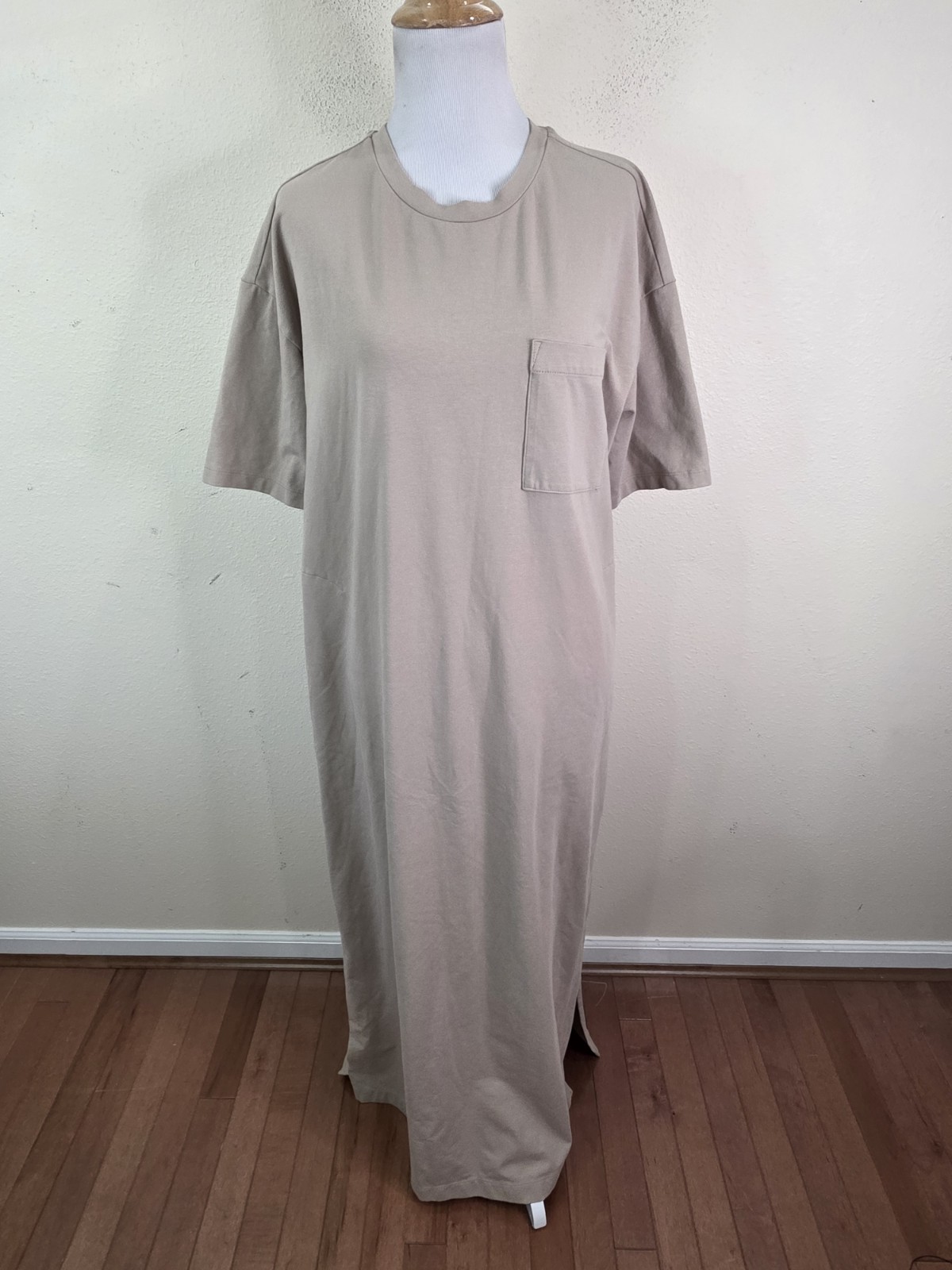 Nordstrom Women’s Beige Short Sleeve Long Maxi Shirt Dress Size Medium