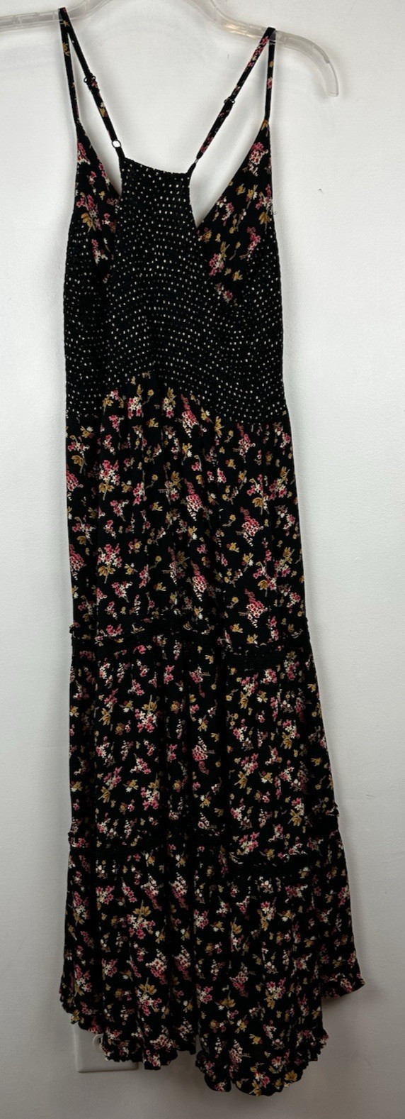 Angie Dress Womens S Floral Black Sleeveless Boho Cruise Beach Vacation Smocked