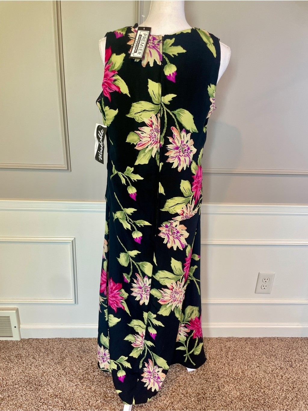 New Premier International Dress 90s Deadstock Large 14-16 Maxi Sleeveless Floral