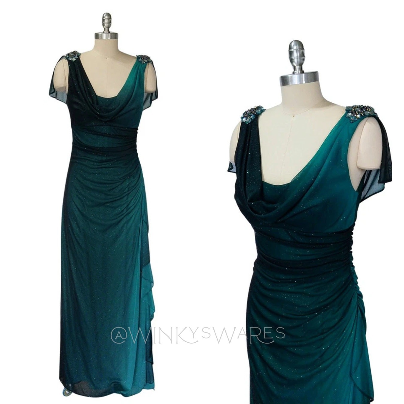 Vintage Y2K Prom Dress Size M Green Fairy Mermaid Maxi Gown Whimsygoth Ombre