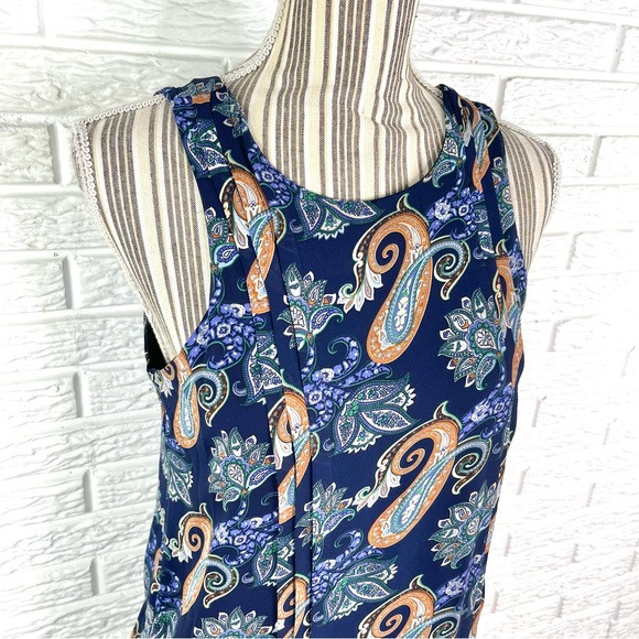 Tobi Multicolored Paisley Open Back Maxi Dress Size Small Pleated Accents